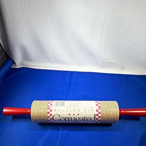 Bethany Housewares Corrugated Lefse Rolling Pin #420 Hard Maple Red Handles NEW